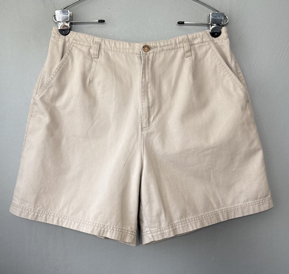 90s High Rise Mom Shorts Size 14 Petite Neutral Beige Cotton Chinos Minimalist